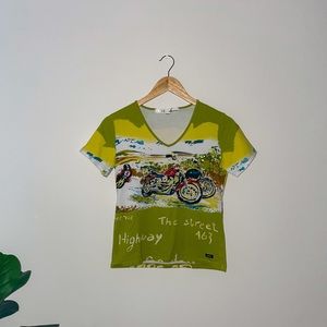 Vintage Miss Sixty Green V-neck Tee